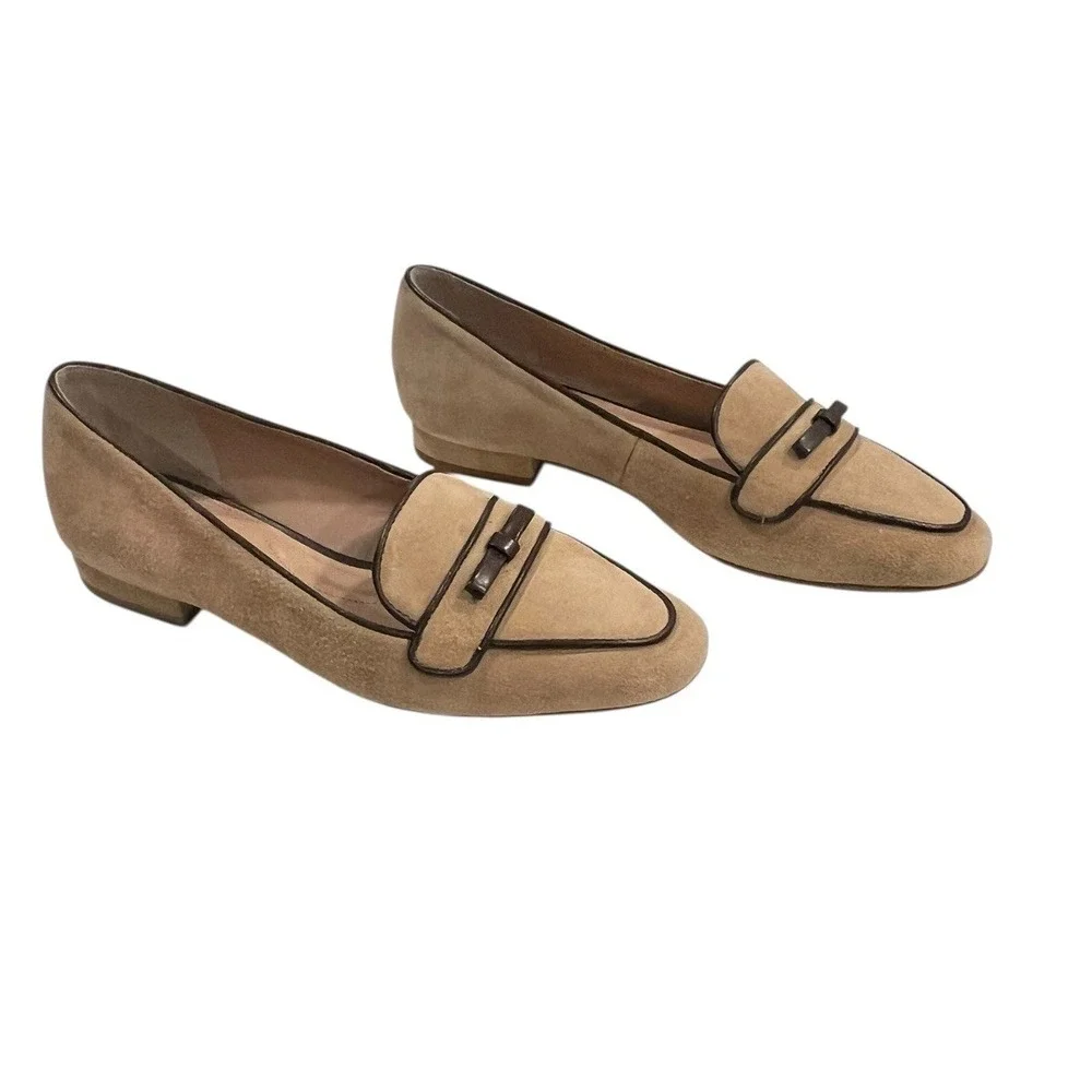 Talbots JANE BOW LOAFERS RIBBON Suede Cream Preppy‎ 6 M Women's